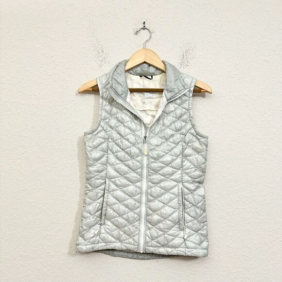 THE NORTH FACE Thermoball Quilted Puffer Vest Mock Neck Gray/Silver Stowable - Picture 1 of 12